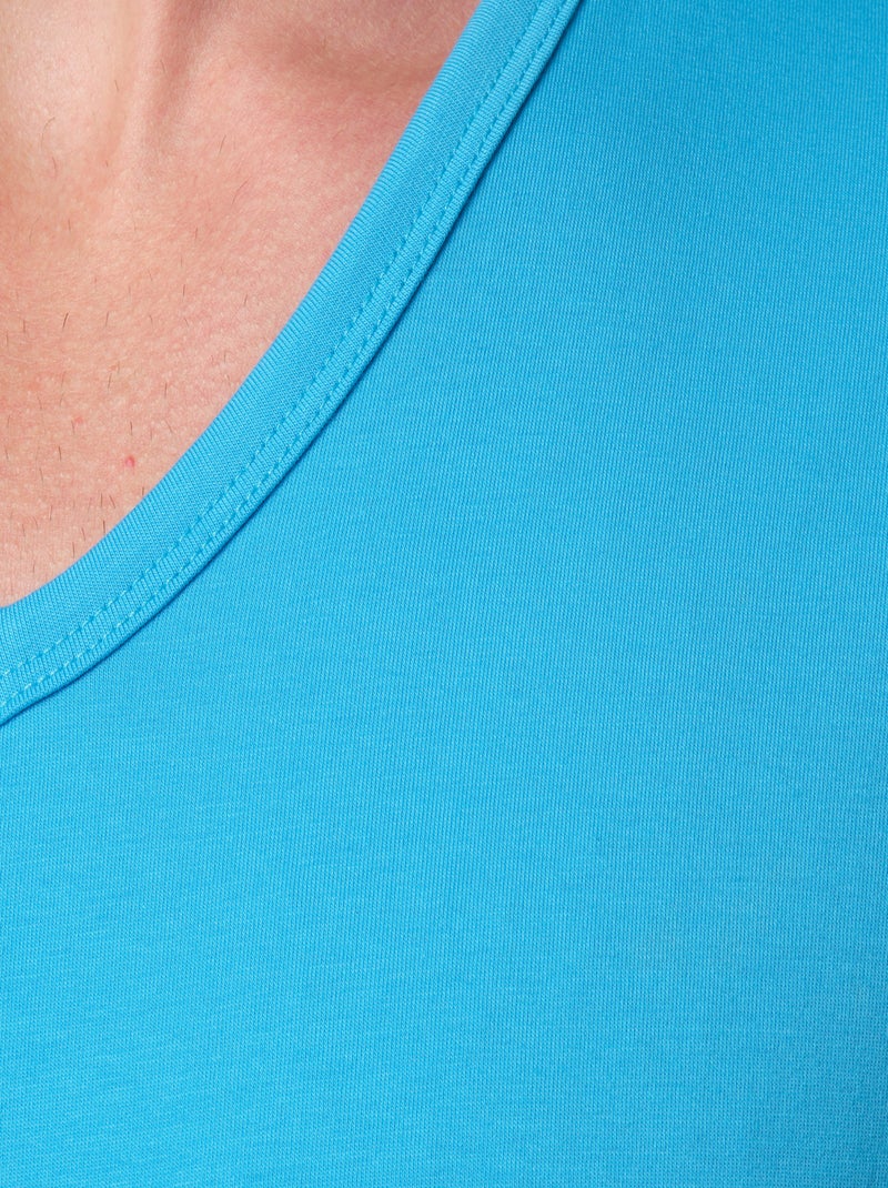 T-shirt col collo a V unito Turchese - Kiabi