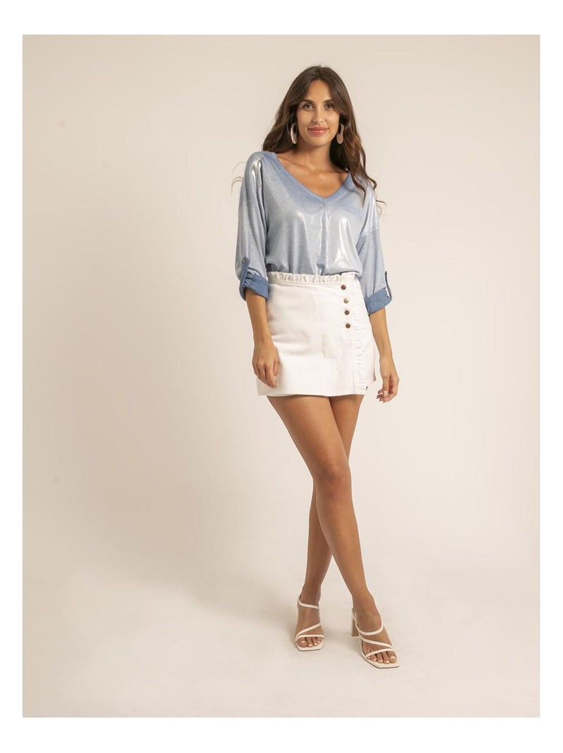 T shirt col V bimatiere FILINIE Blu - Kiabi