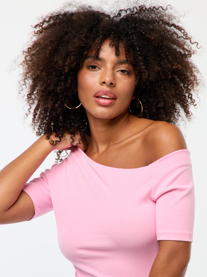 T-shirt collo a barchetta rosa - Kiabi