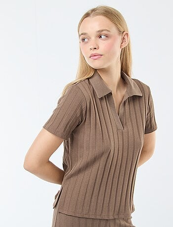 T-shirt collo a polo in cotone stretch