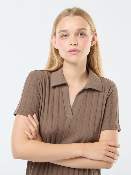 T-shirt collo a polo in cotone stretch - Kiabi