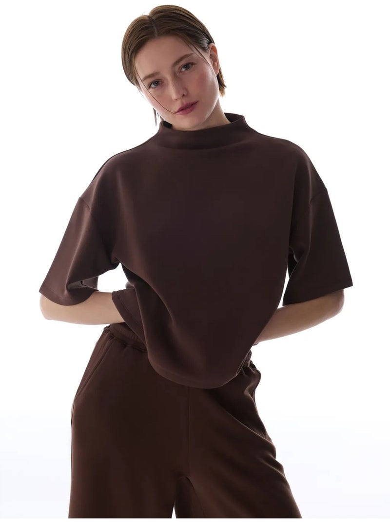 T-shirt collo alto in modal penti Marrone cioccolato - Kiabi