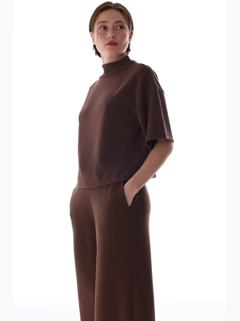 T-shirt collo alto in modal penti Marrone cioccolato - Kiabi