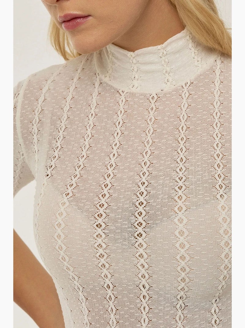 T-shirt collo alto strutturata manica corta hiccup Bianco - Kiabi