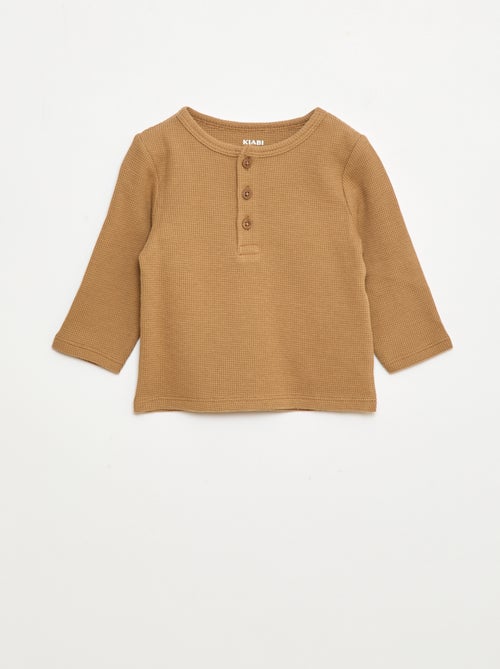 T-shirt collo serafino in tessuto goffrato - Kiabi