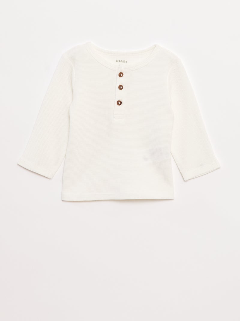 T-shirt collo serafino in tessuto goffrato Bianco - Kiabi