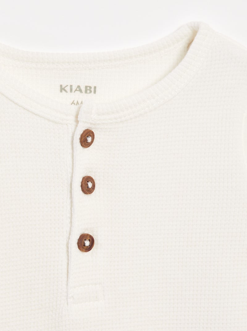 T-shirt collo serafino in tessuto goffrato Bianco - Kiabi