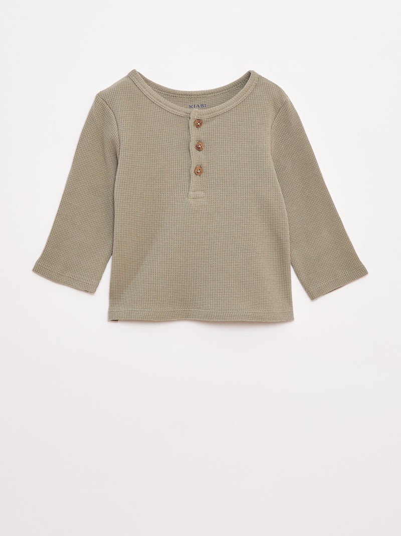 T-shirt collo serafino in tessuto goffrato Verde - Kiabi
