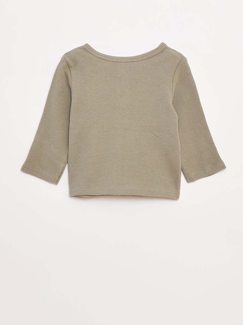 T-shirt collo serafino in tessuto goffrato Verde - Kiabi