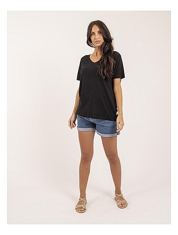 T-shirt collo V in lino FAIMES