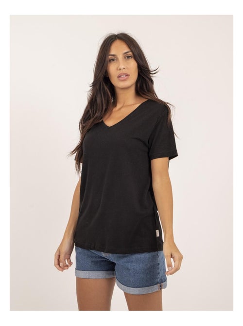 T-shirt collo V in lino FAIMES - Kiabi