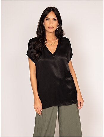 T-shirt collo V satinato FENTA