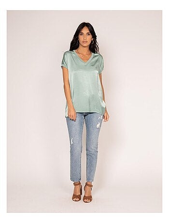 T-shirt collo V satinato FENTA