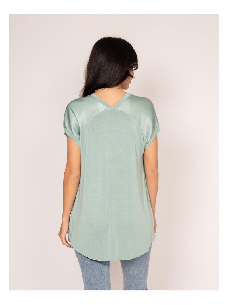 T-shirt collo V satinato FENTA Verde - Kiabi