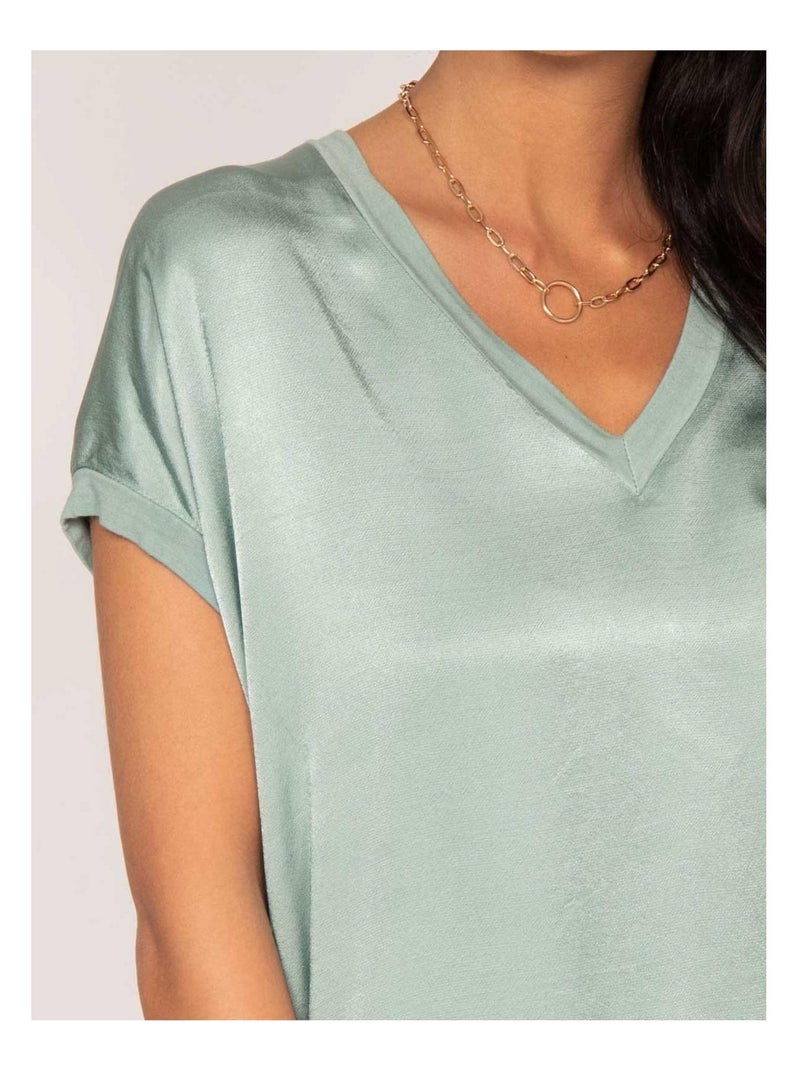 T-shirt collo V satinato FENTA Verde - Kiabi