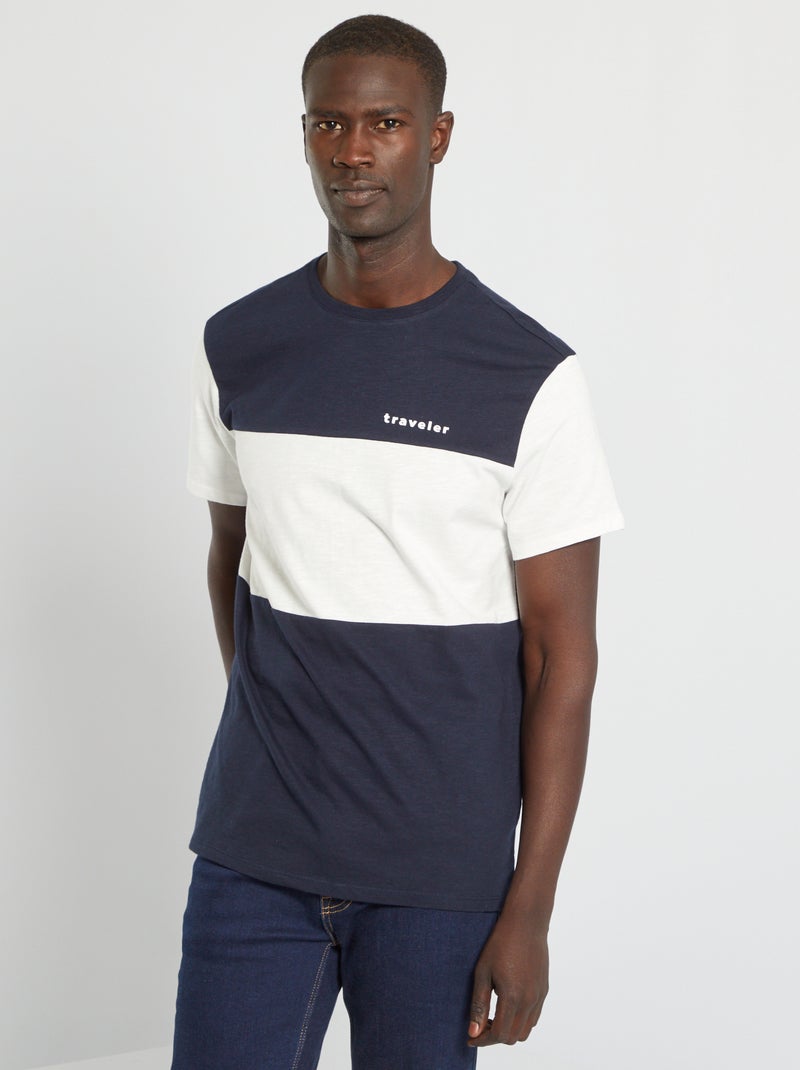 T-shirt color block in maglia jersey BLU - Kiabi