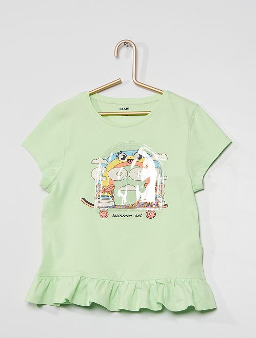 T-shirt con motivo originale Verde bambina Okaïdi \u0026 Obaïbi
