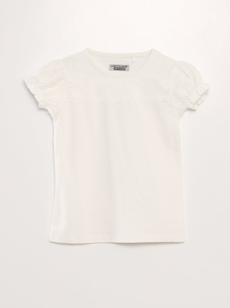 T-shirt con applicazione in pizzo bianco - Kiabi