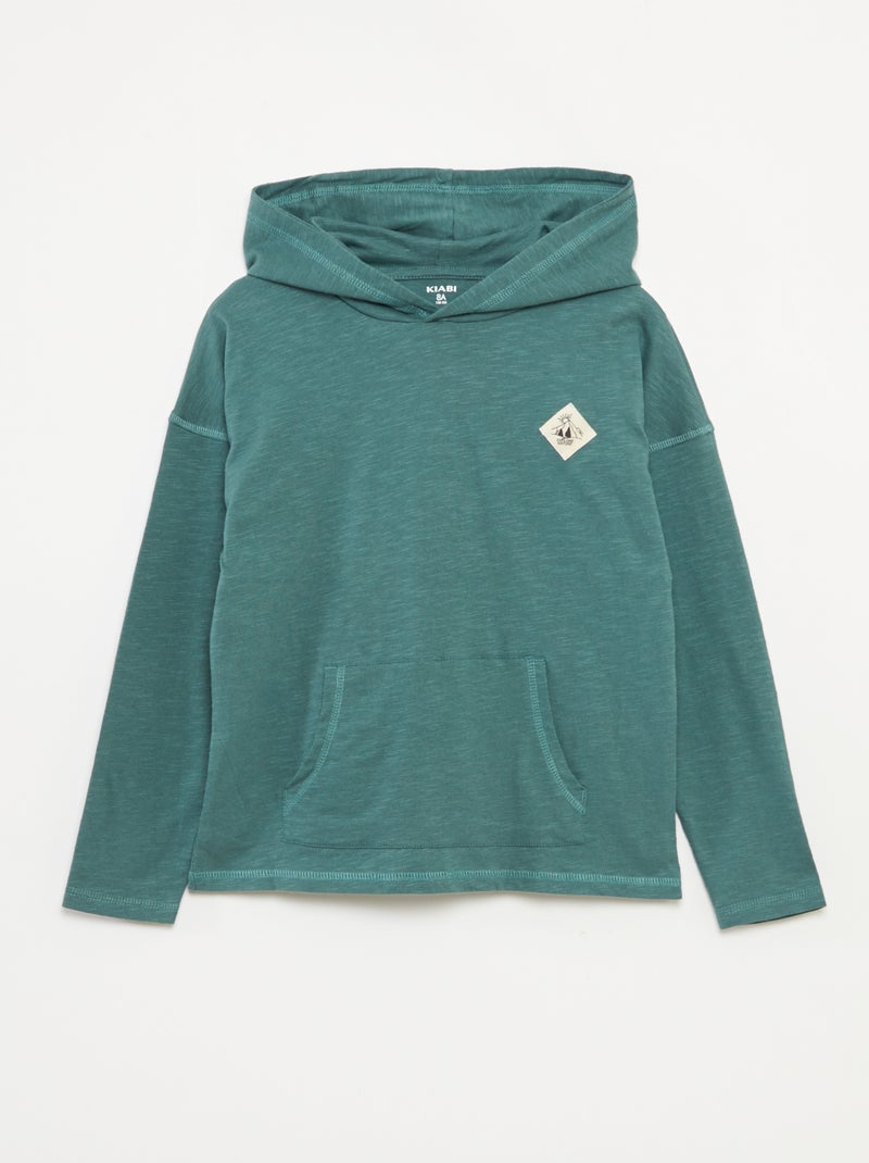 T-shirt con cappuccio a maniche lunghe Verde - Kiabi
