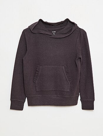 T-shirt con cappuccio e tasca a volant tinta unita