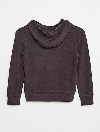 T-shirt con cappuccio e tasca a volant tinta unita