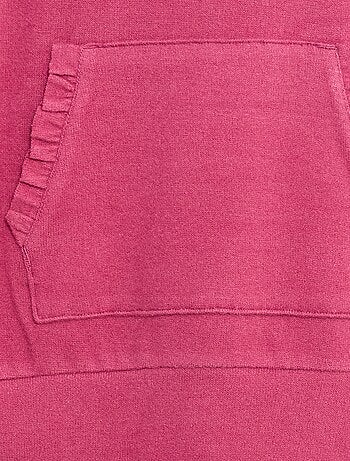 T-shirt con cappuccio e tasca a volant tinta unita