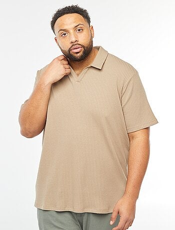 T-shirt con colletto a polo in maglia a coste
