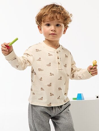 T-shirt con colletto abbottonato e stampa
