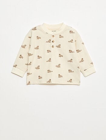 T-shirt con colletto abbottonato e stampa