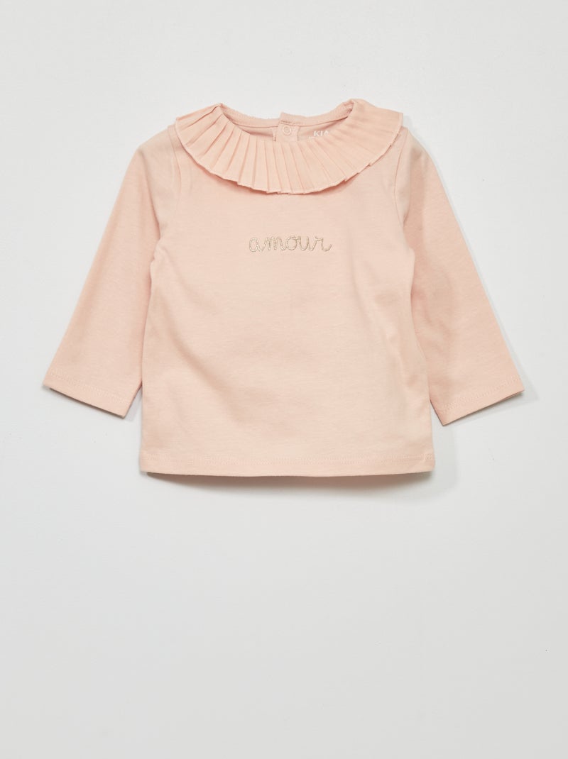 T-shirt con colletto arricciato ROSA - Kiabi