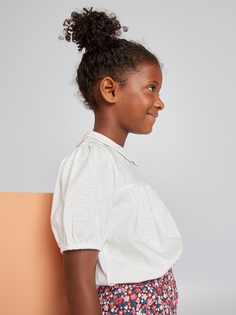 T-shirt con colletto claudine Bianco - Kiabi