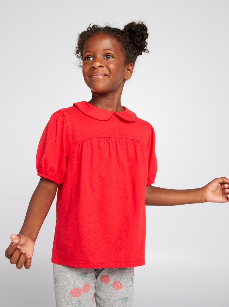 T-shirt con colletto claudine rosso intenso - Kiabi