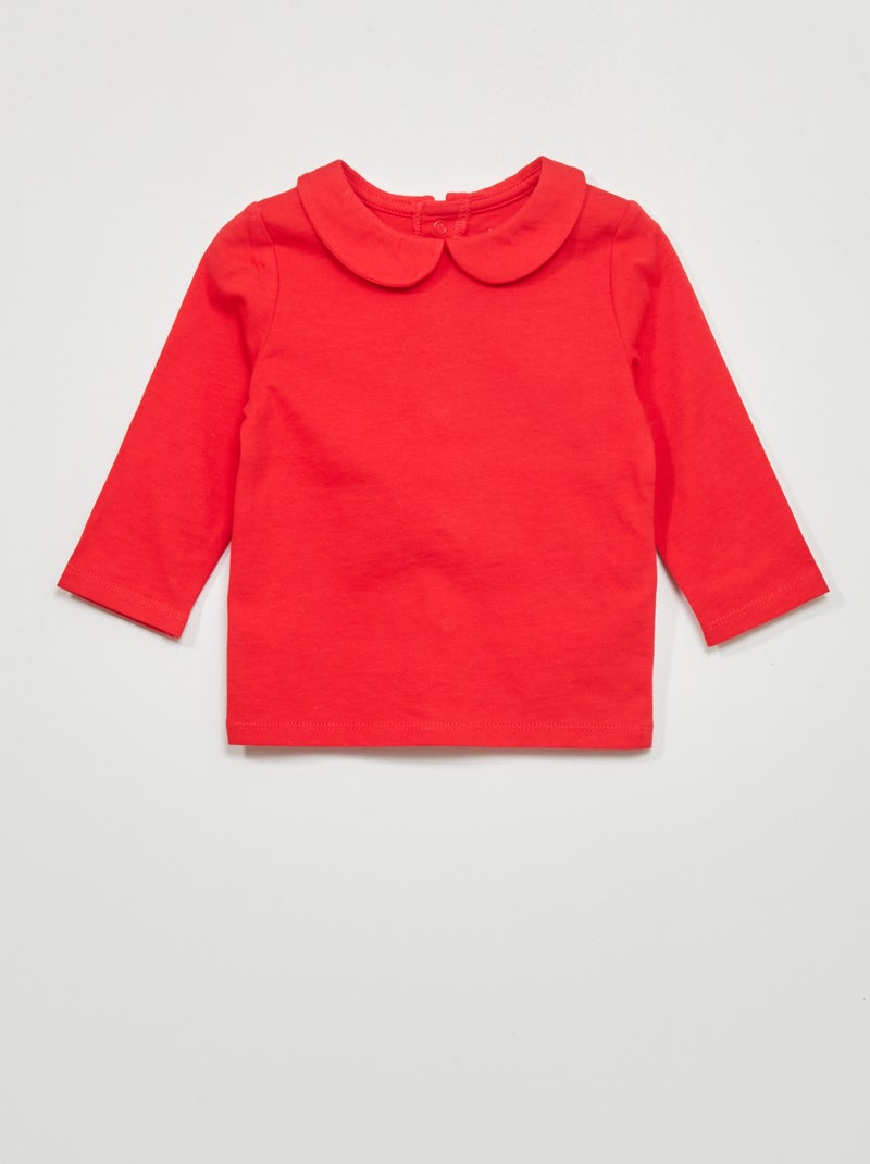 T-shirt con colletto claudine Rosso - Kiabi
