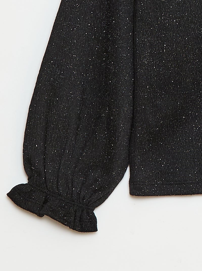 T-shirt con colletto in maglia goffrata e paillettes Nero - Kiabi