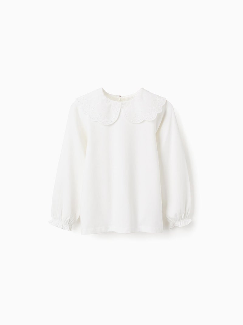 T-shirt con colletto in pizzo sangallo e volant Bianco - Kiabi