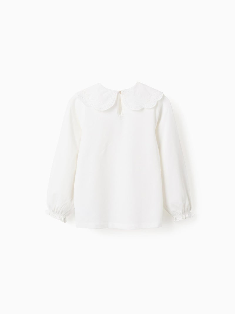 T-shirt con colletto in pizzo sangallo e volant Bianco - Kiabi