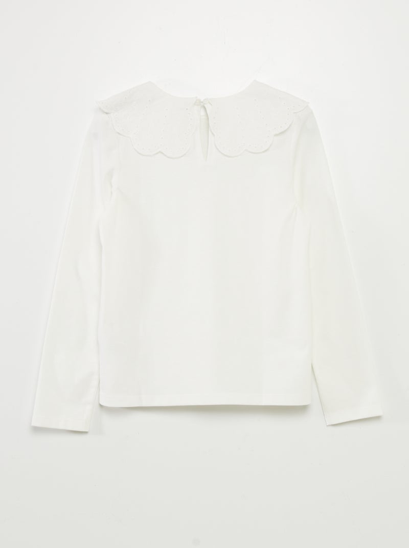 T-shirt con colletto in ricamo punto inglese BIANCO - Kiabi