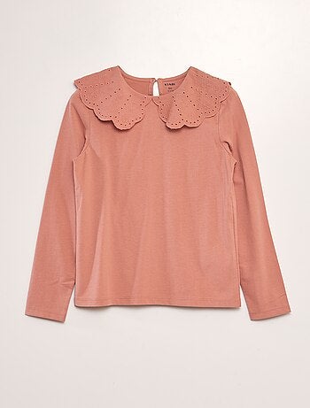 T-shirt con colletto in ricamo punto inglese
