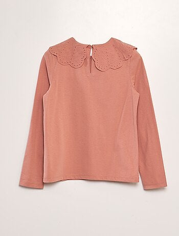 T-shirt con colletto in ricamo punto inglese