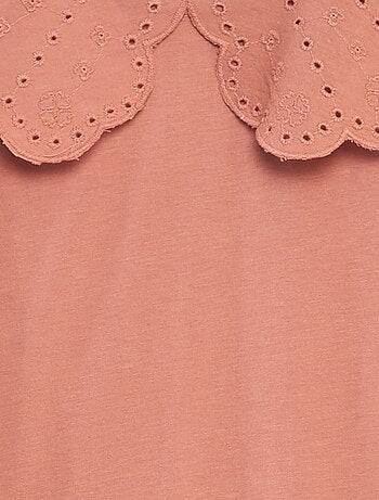 T-shirt con colletto in ricamo punto inglese