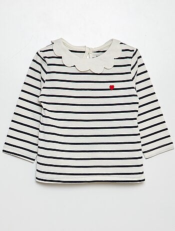 T-shirt con colletto rotondo arricciato