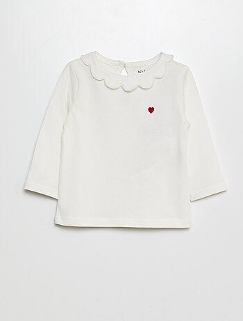 T-shirt con colletto rotondo arricciato