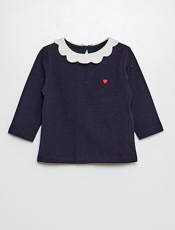 T-shirt con colletto rotondo arricciato