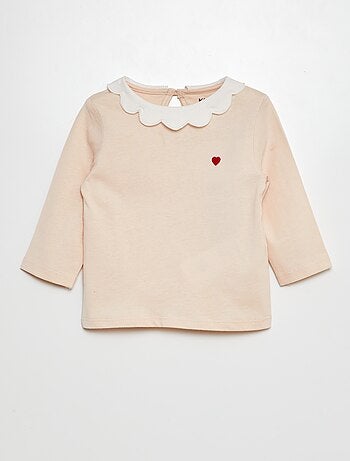 T-shirt con colletto rotondo arricciato