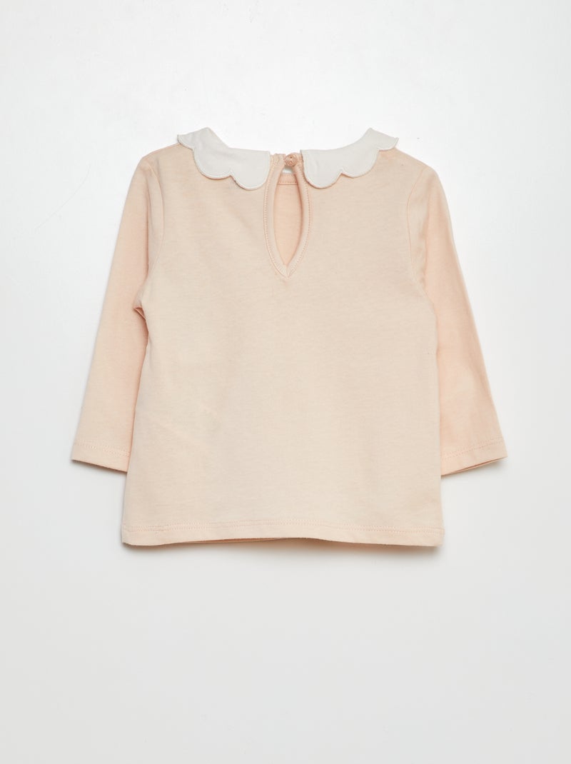 T-shirt con colletto rotondo arricciato ROSA - Kiabi