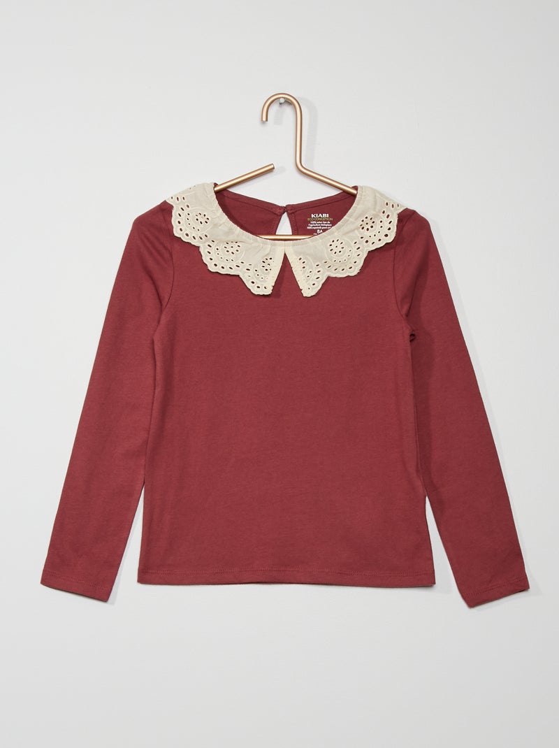 T-shirt con colletto rotondo arricciato ROSA - Kiabi