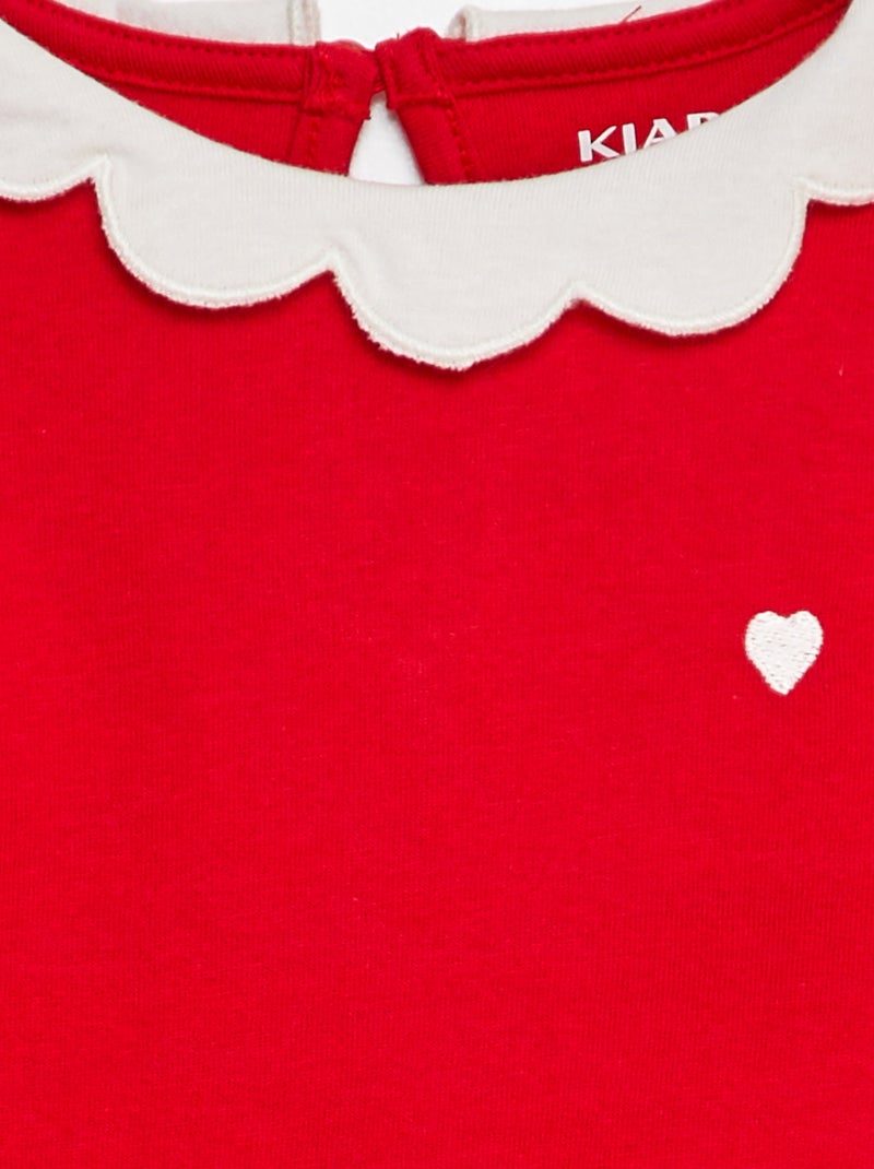 T-shirt con colletto rotondo arricciato ROSSO - Kiabi