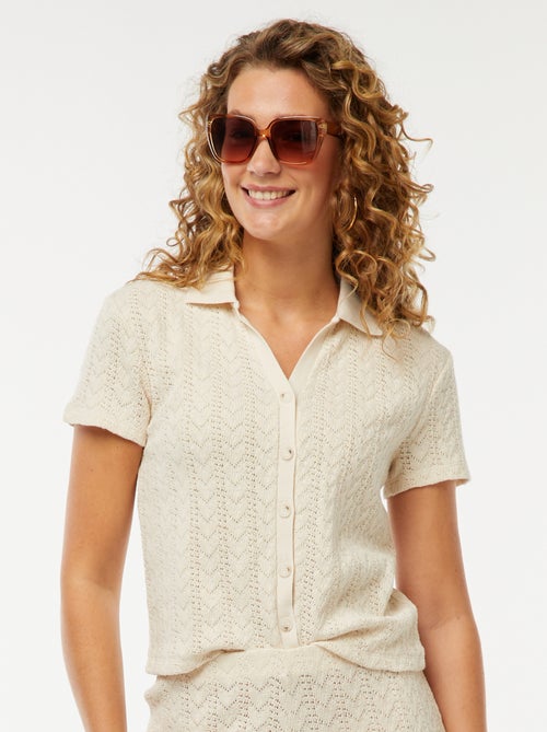 T-shirt con collo a polo lavorata a maglia - Kiabi
