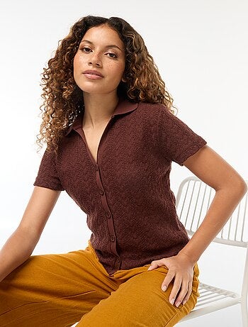 T-shirt con collo a polo lavorata a maglia