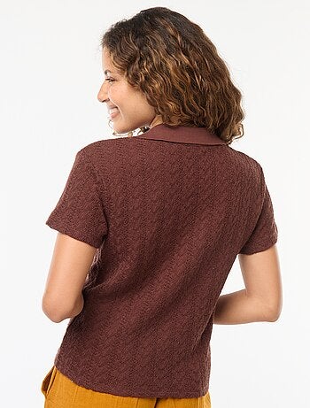 T-shirt con collo a polo lavorata a maglia
